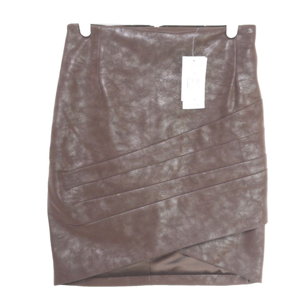 Guess Rosalba Vegan Leather Mini Pencil Coffee Faux Wrap Skirt Womens XS NWT‎